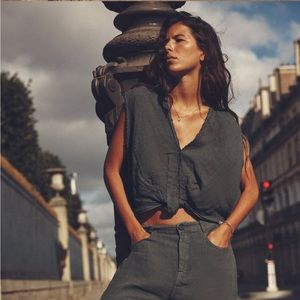 Zara Distressed Frayed Linnen Crop Top